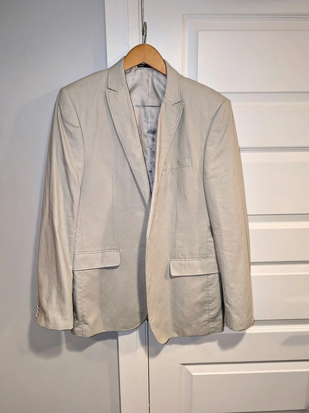 Mexx Men’s Light Beige Structured Notch-Lapel Tailored Blazer Slim Fit Jacket